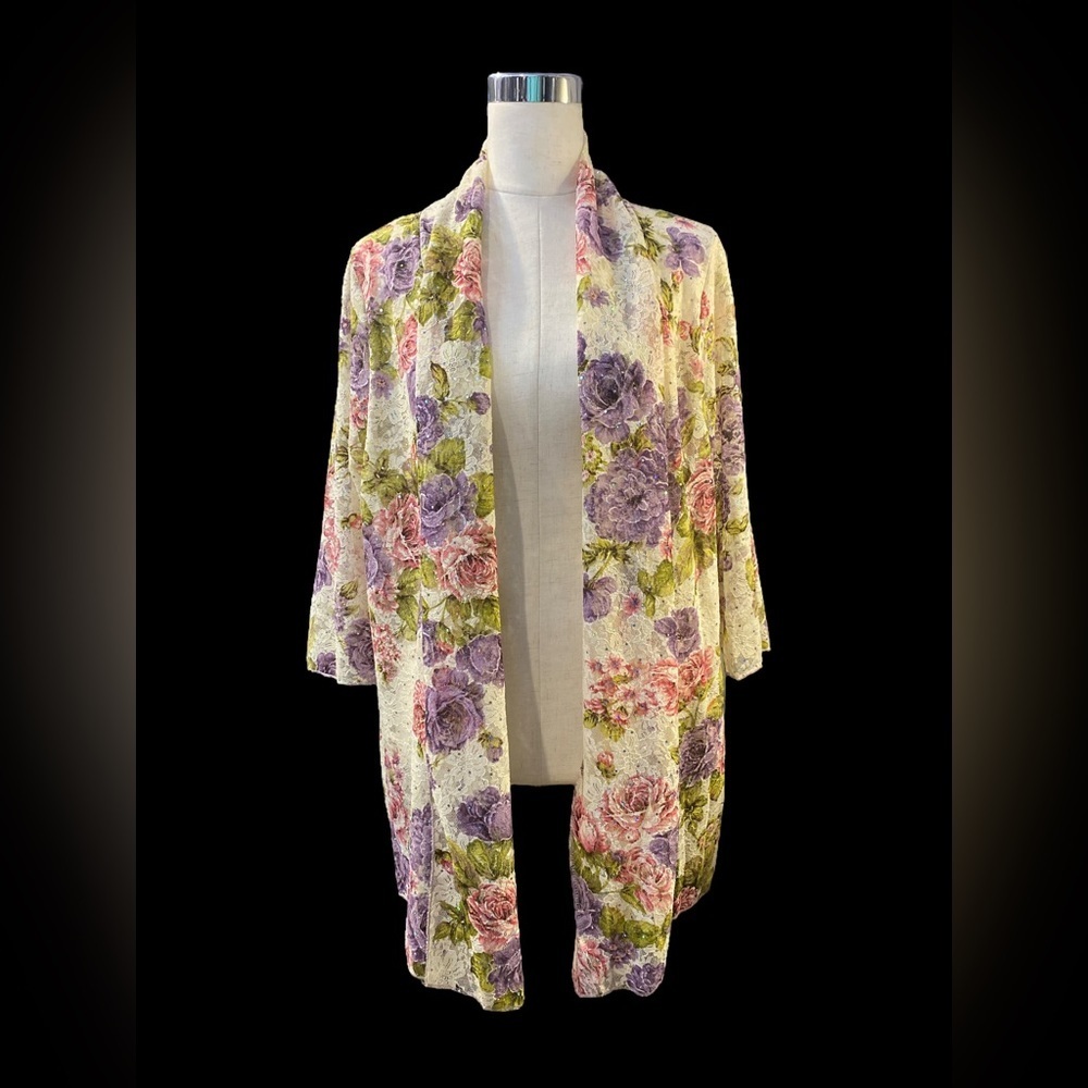 Only 9 Rose Print Lace Cardigan Kimono